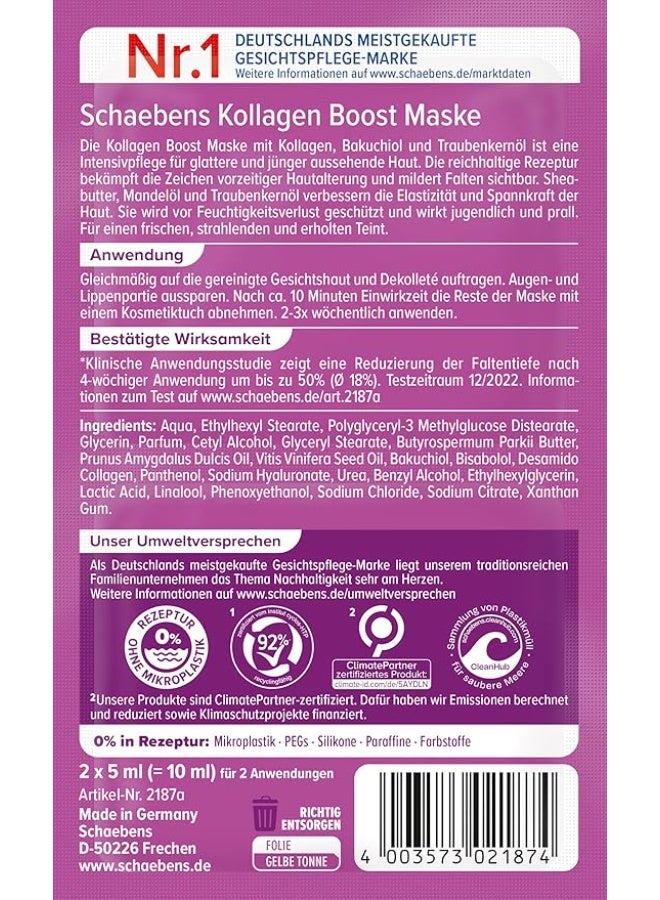 Schaebens Collagen Boost Mask – Intensive Care for Smoother, Younger-Looking Skin – With Collagen, Bakuchiol & Grape Seed Oil – 2 Applications – Made in Germany - Image 2